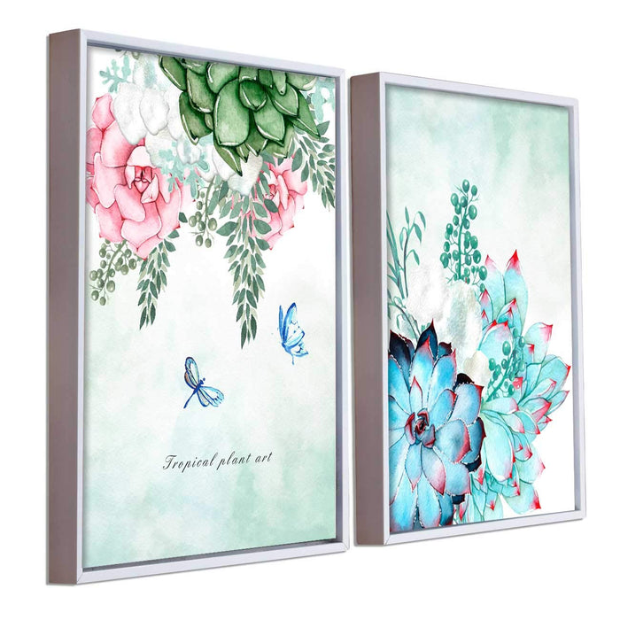 Floral Theme Set Of 2 Framed Canvas Art Print, Painting. — ART STREET