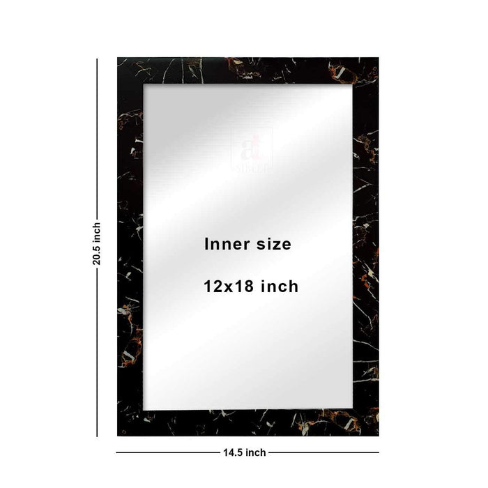 Marble Finish Wall Decorative Mirror For Home And Bathroom - 12 x 18 Inch, Color -Black