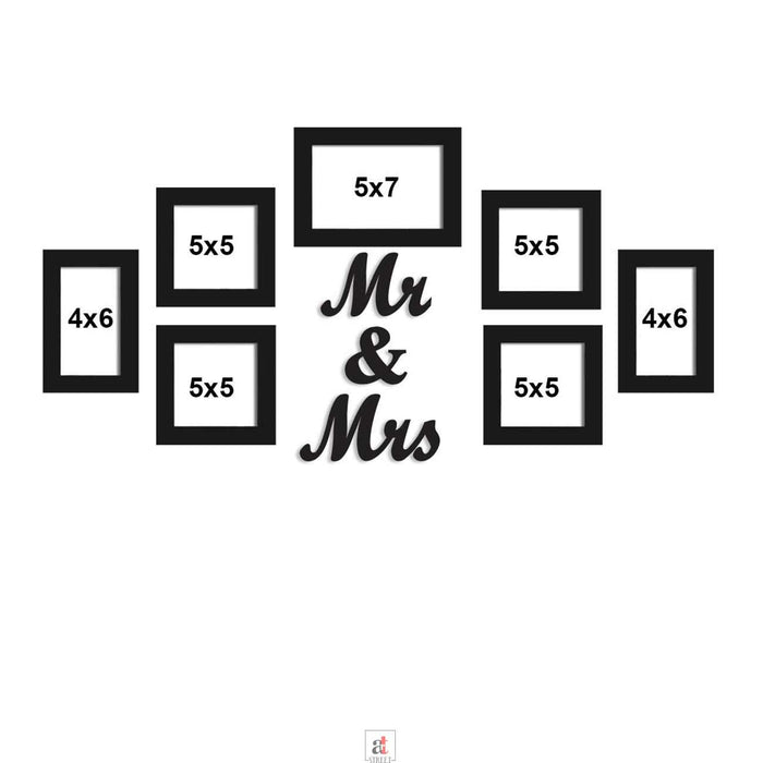 Set Of 7 Wall Photo Frame, For Home Decor With Mr. & Mrs. MDF Plaque ( Size 4x6, 5x5, 5x7 inches )