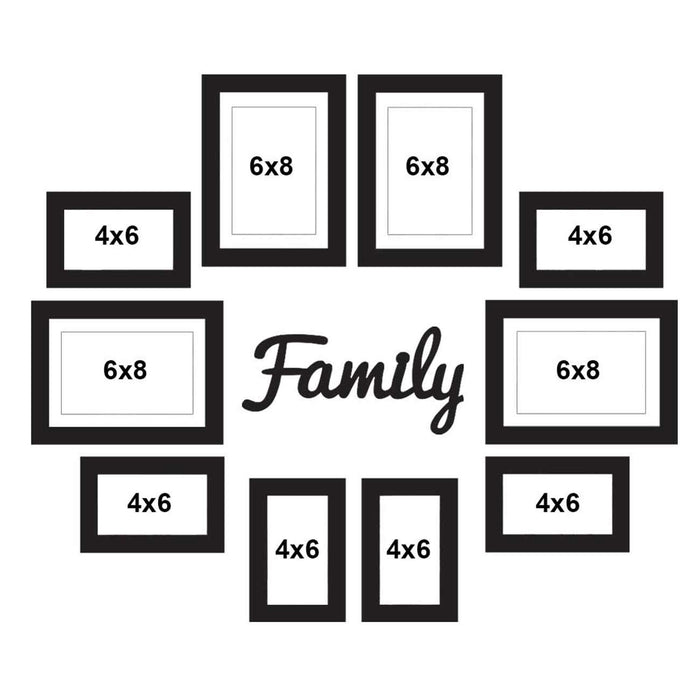 Set Of 10 Black Wall Photo Frame, For Home Decor With Family MDF Plaque ( Size 4x6, 6x8 inches )