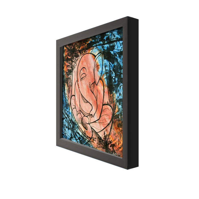Sri Ganesha Framed Painting, 1 Framed Art Print For Wall Decor Size - 13 x 13 Inch