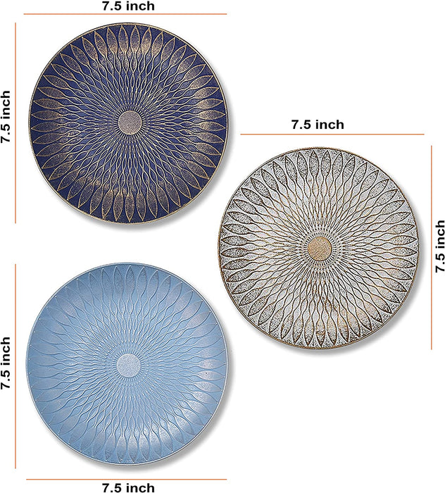Multicolored Set of 3 MDF Decorative Wall Plates,Wall Decor Plates for Home & Office Decoration -Size-7.5x7.5 Inches