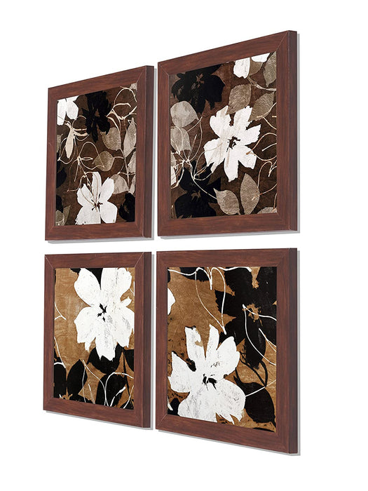 Flower Set of 4 Brown Framed Art Prints Size - 9 x 9 Inch