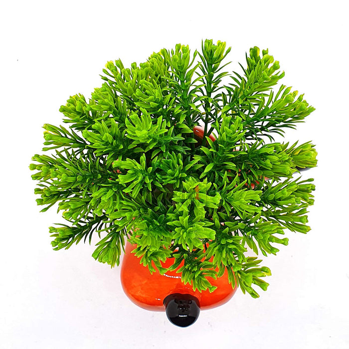 Green Color Flower Plant With Cute Cartoon Design Vase, Perfect For Home & Office Decor, Size - 6 x 7 Inch