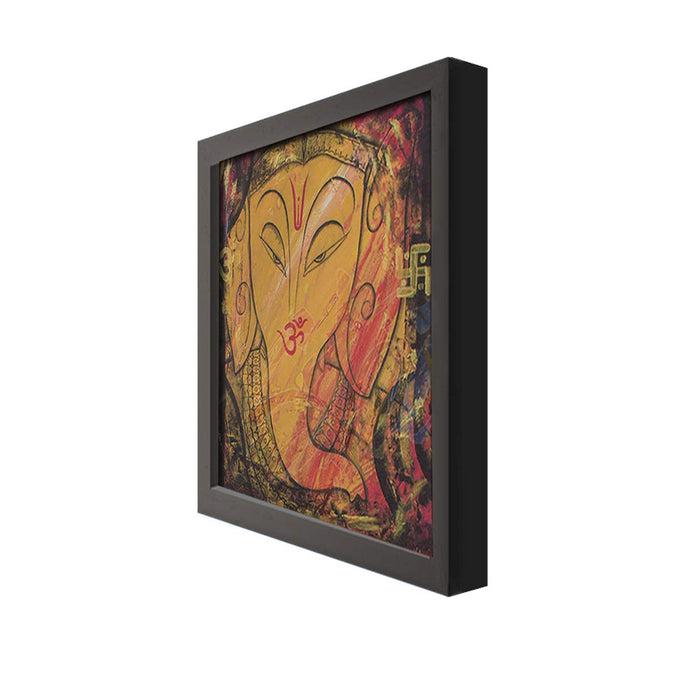 Shri Ganesh Ji Framed Painting, 1 Framed Art Print For Wall Decor Size - 13 x 13 Inch