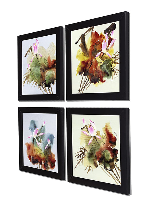 Water Flower Set Of 4 Black Framed Art Prints Size - 9 x 9 Inch