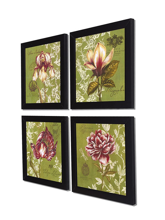 Purple Bloom Set Of 4 Black Framed Art Prints Size - 9 x 9 Inch