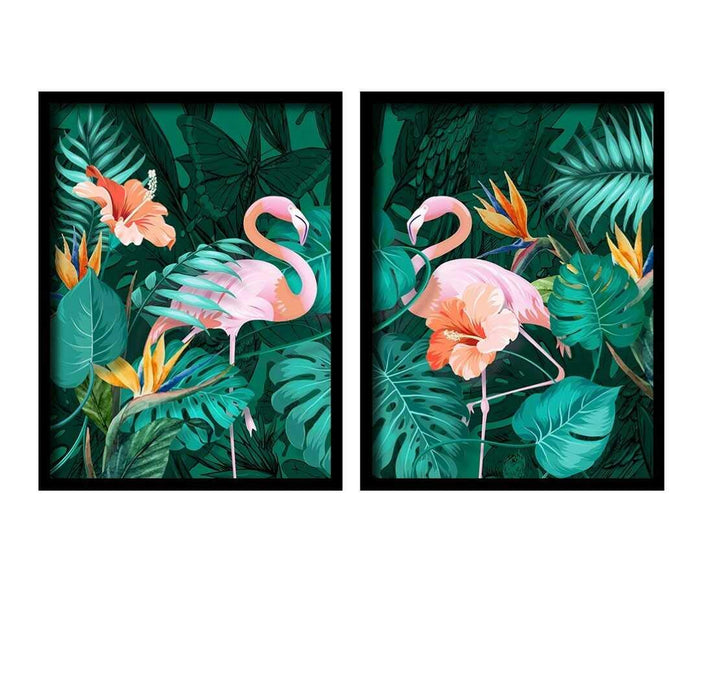 Beautiful Flamingo Theme Turquoise Blue Framed Canvas Art Print, For Home & Office Decor