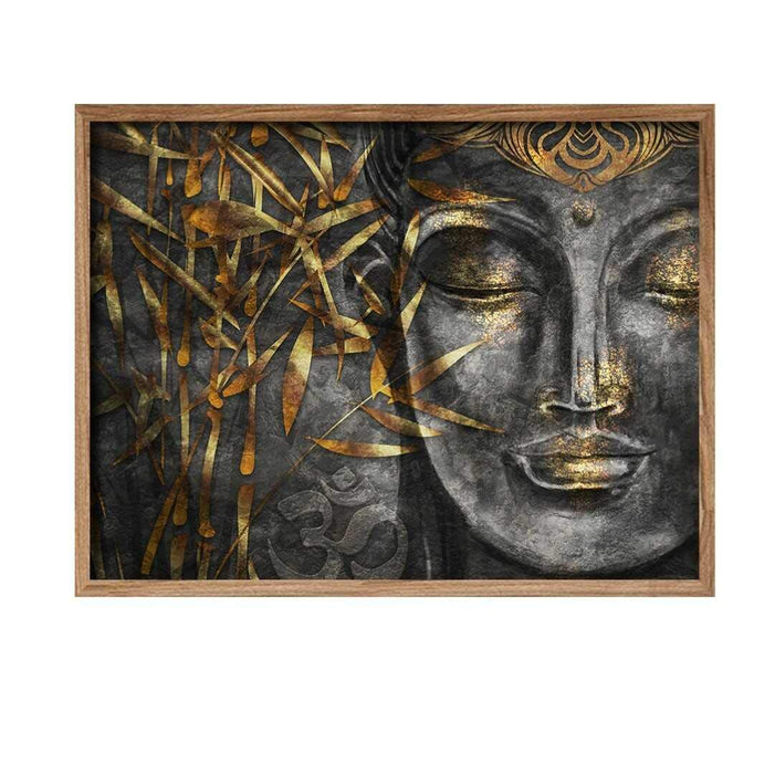 Buddha Face Theme Gold Grey Color Canvas Art Print, For Home & Office Decor.