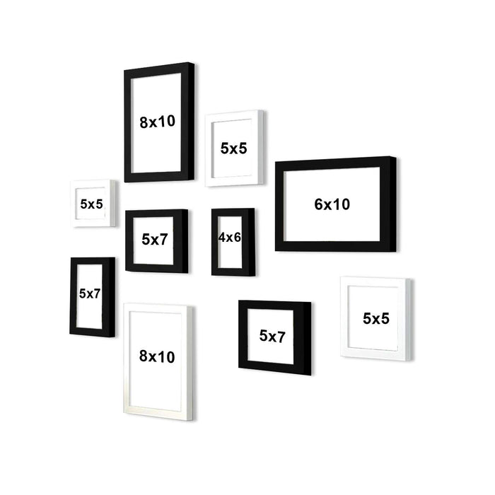 Set Of 10 Individual Wall Photo Frame, For Home Decor ( Size 4x6, 5x5, 5x7, 6x10, 8x10 inches )