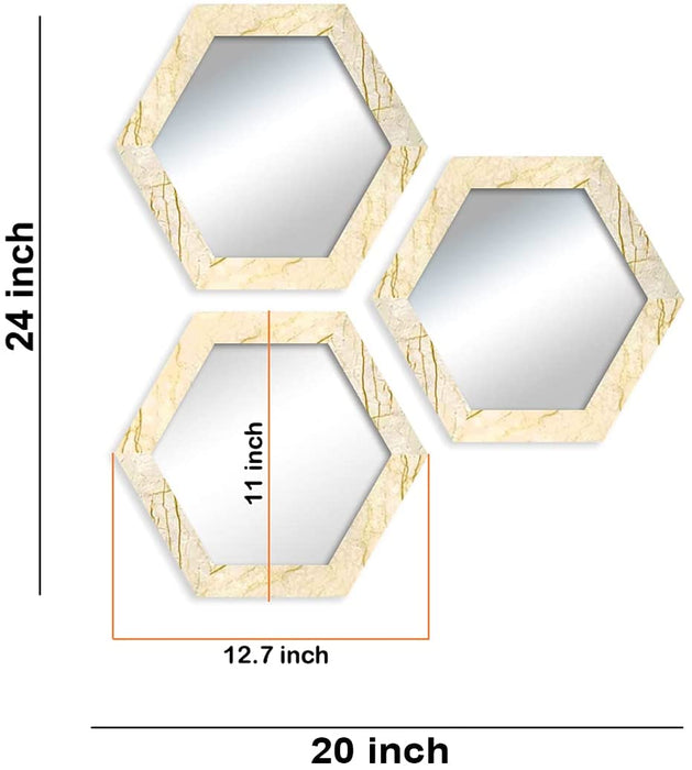 Decorative Wall Mirror Set of 3 Hexagon Shape for Home Decoration & Wall Decoration, Size-12.7x11 Inches