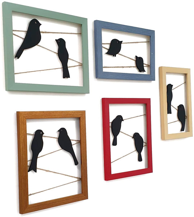 Set of 5 Wooden Birds Wall Arts Cutouts Hanging Photo Frame for Home Décor (Size -24x35 Inches)