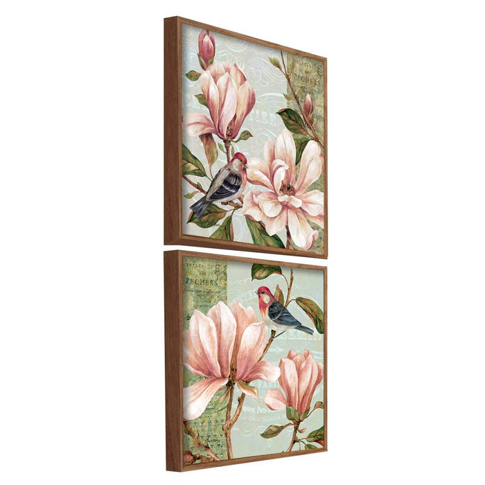 Floral Theme Set Of 2 Framed Canvas Art Print, Painting - Multicolored, Size 13 x 13 Inch
