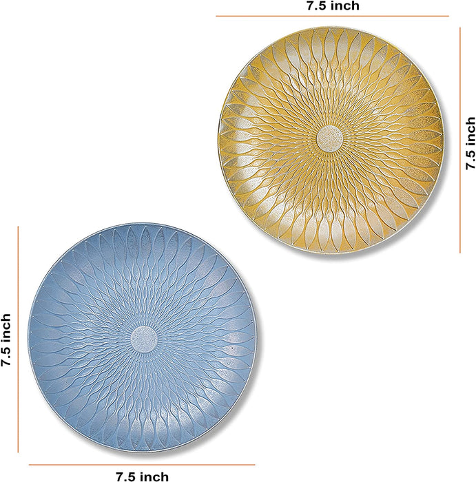 Blue & Golden Set of 2 MDF Decorative Wall Plates,Wall Decor Plates for Home & Office Decoration -Size-7.5x7.5 Inches
