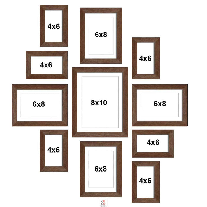 Set Of 11 Brown Wall Photo Frame, For Home Decor ( Size 4x6, 6x8, 8x10 inches )