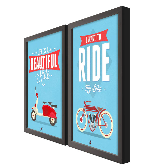 Set Of 2 # Life is a Beautiful Ride Quote Framed Art Print Size - 13.5" x 17.5" Inch