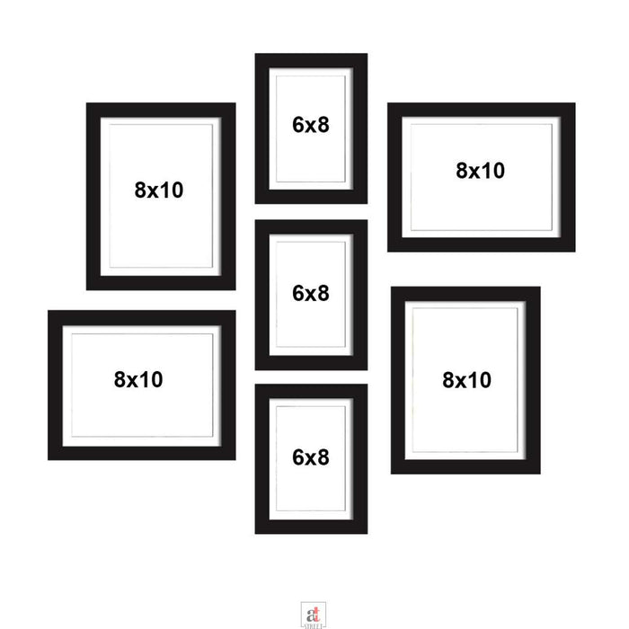 Set Of 7 Individual Black Wall Photo Frame, For Home Decor ( Size 6x8, 8x10 inches )