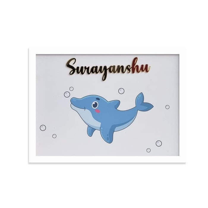 SNAP ART Personalized Customized With Acrylic Name Cutting Pated, Dolphin Kids Art Print Paper Framed (A4, 8.9x12.8 Inch)