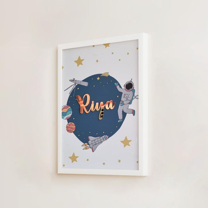 SNAP ART Customised Acrylic name kids wall art, Astronaut In Space Kids Art Print (A4, 8.9x12.8 Inch)