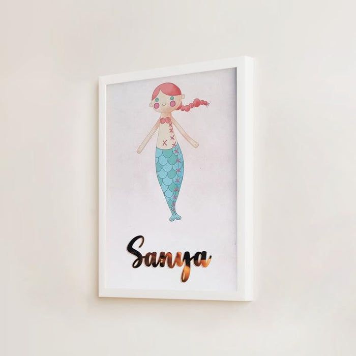 SNAP ART Customised Acrylic name kids wall art, Baby Mermaid Kids Art Print (A4, 8.9x12.8 Inch)