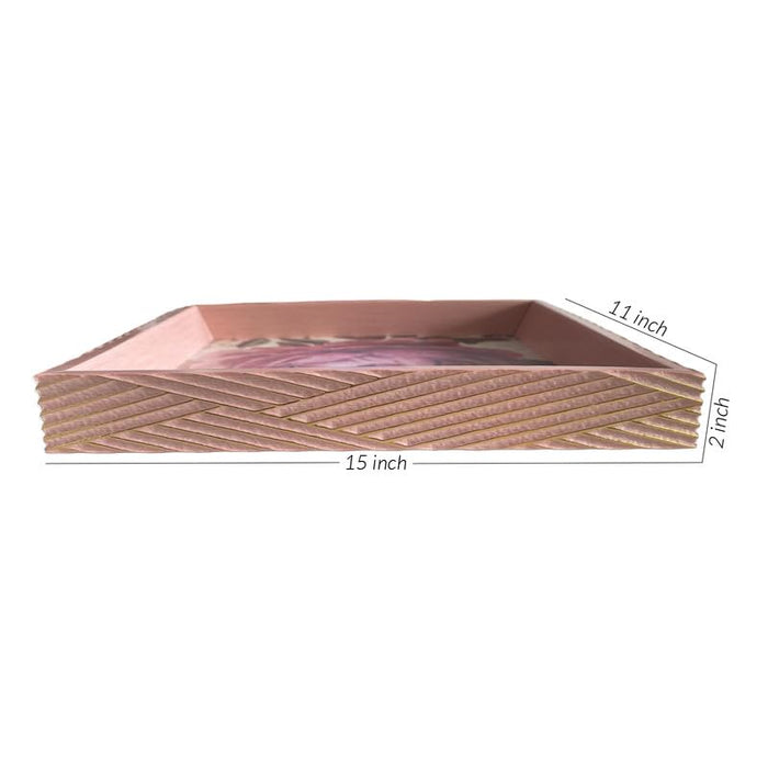 Art Street Wooden Serving Tray for Serving for Decoration-Tea Trays, Table Decoration, Coffee Table, Food, Ottoman, Restaurant (Gold-Pink, Single Tray: 15x11 Inch)