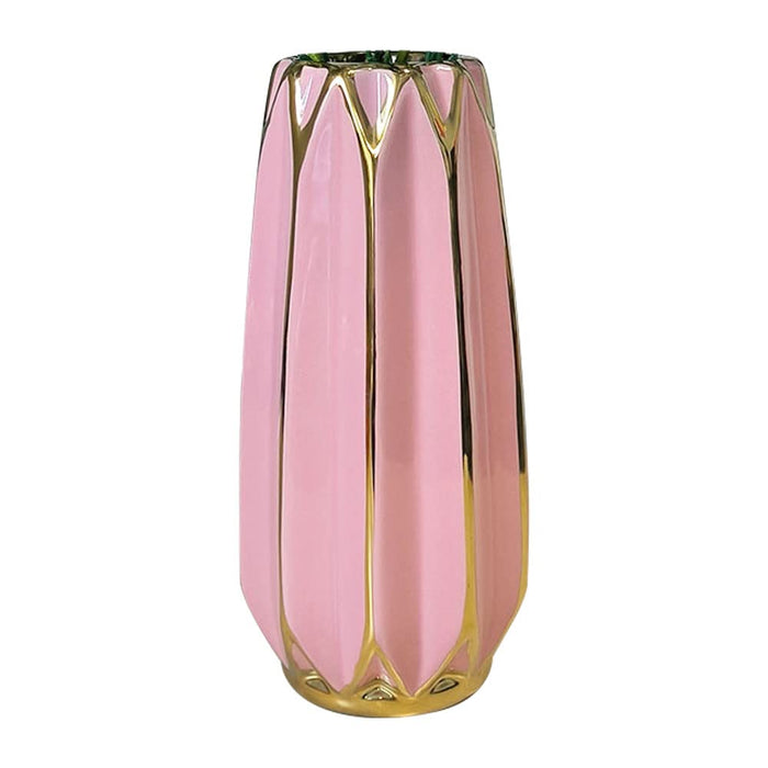 Pink Gradient Ceramic Vase, 9.7 in, Artistic Flower Vase for Home Décor Office Decoration, Fit for Fireplace Bedroom Kitchen Living Room