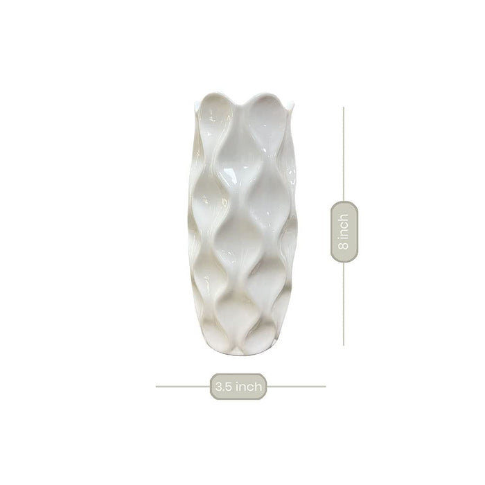 Art Street Ceramic Flower Vase for Living Room Flower Vases for Centerpieces & Tables (White, 3.5X8 Inch)
