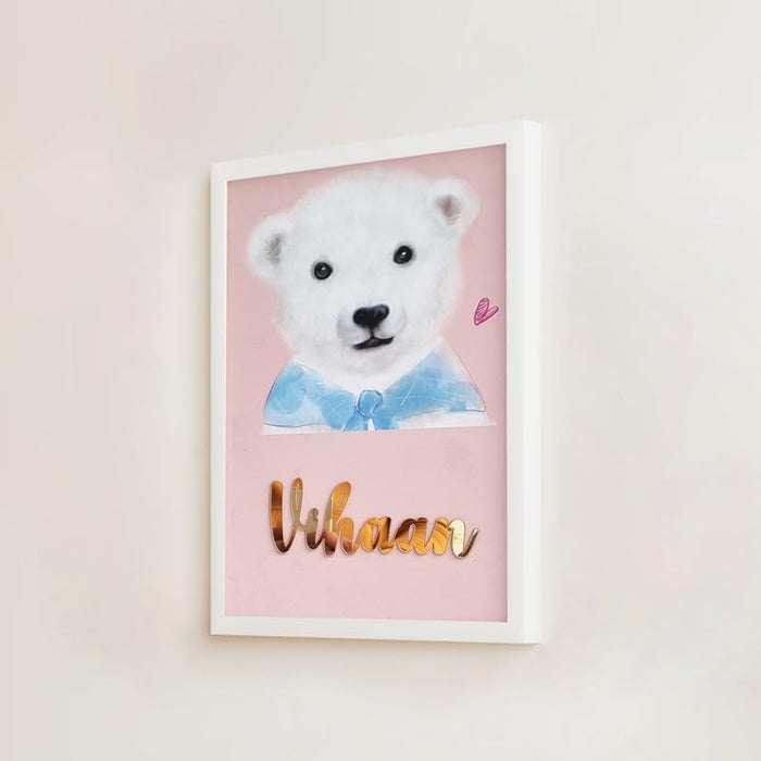 SNAP ART Customised Acrylic name kids wall art, Bear Kids Art Print (A4, 8.9x12.8 Inch)