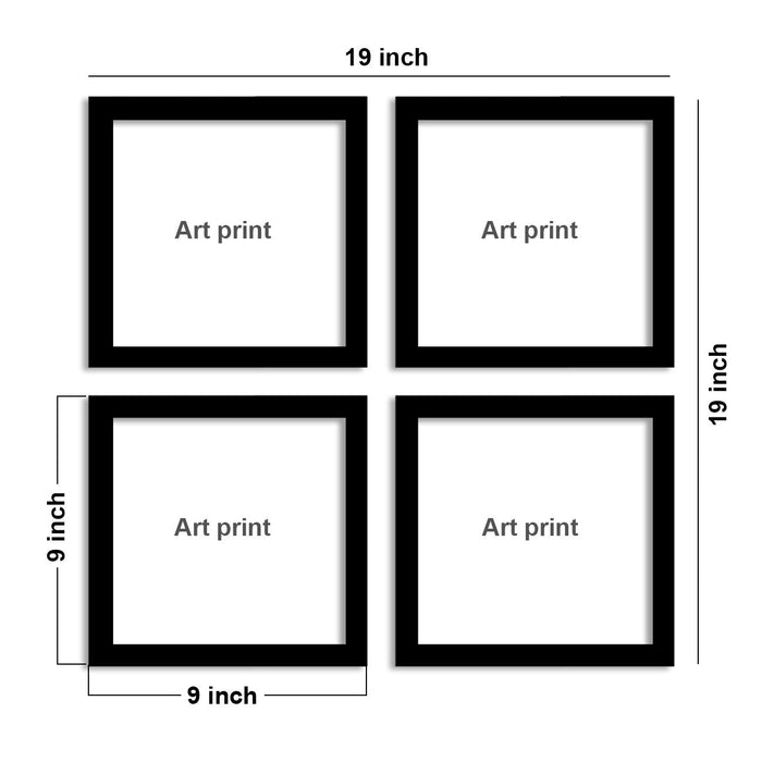 Geometrical Leaves Set Of 4 Black Framed Art Prints Size - 9 x 9 Inch