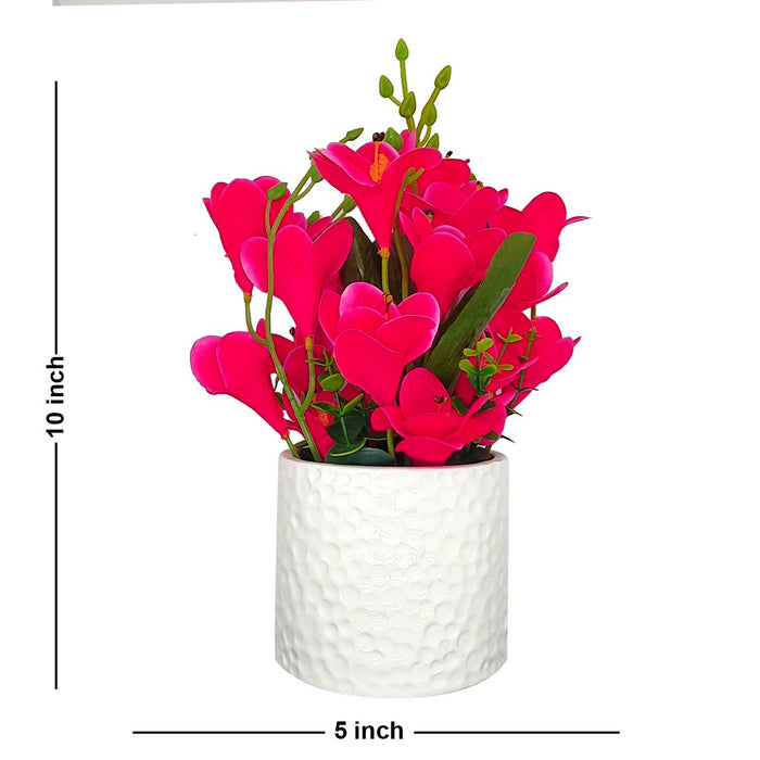 Pink Color Flower Plant With White Vase, Perfect For Home & Office Decor, Size - 10 x 5 Inch