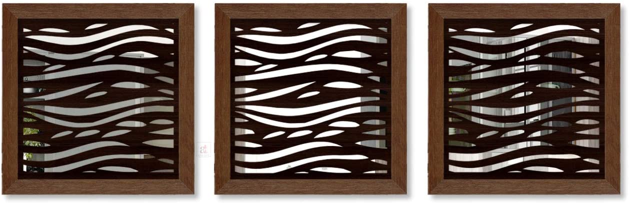 Decorative Wall Mirror Wave Design Wooden Brown Color Set of 3 Square Shape Mirror for Home Decoration & Wall Decoration- Size-13.2 X 13.2 Inches