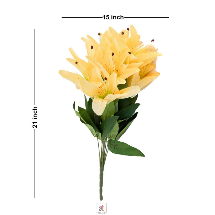 Artificial 12 Head Yellow Lilly Flowers With Stem For Home Decoration, Perfect For Decorating