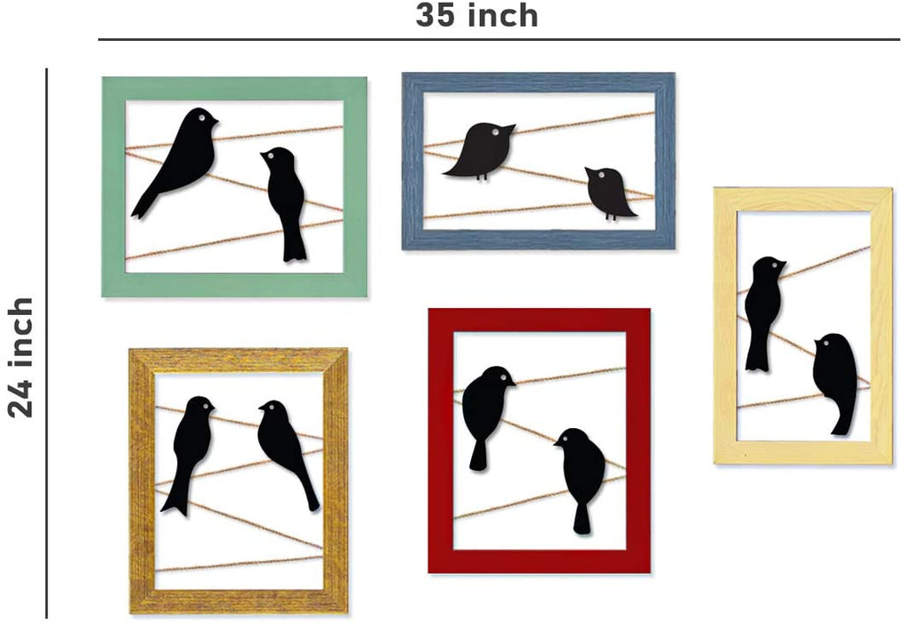 Set of 5 Wooden Birds Wall Arts Cutouts Hanging Photo Frame for Home Décor (Size -24x35 Inches)