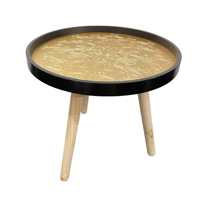 Round Stool Table Portable Wooden Stool, Antique Coffee Table, Bedroom Sofa End Table/Stool for Living Room-Black Gold (Size: 15.7x9.8 Inch)