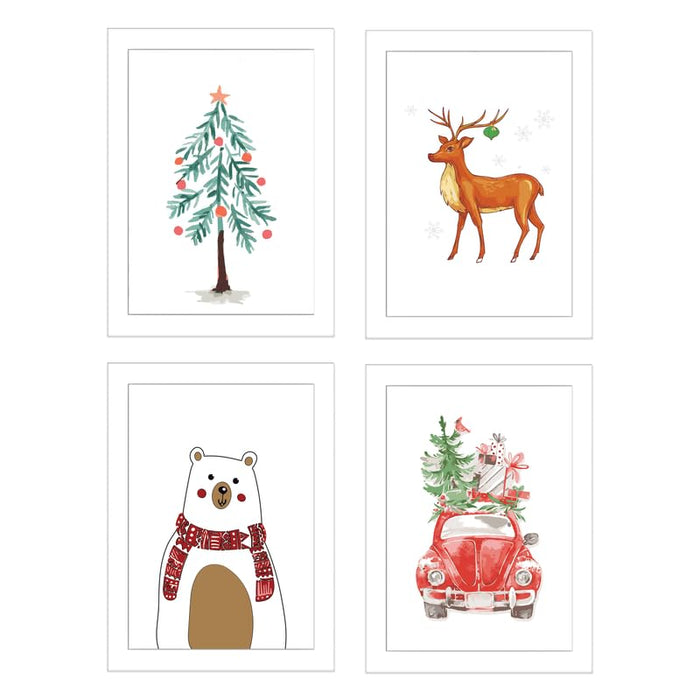 Art Street Gallery Wall Art Set, Christmas Prints, Set Of 4, Deer, Merry Christmas Bundle (8.9x12.8 Inch, A4)