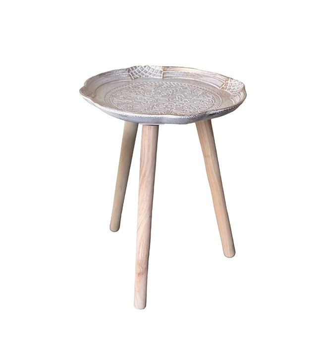 Round Stool Table Portable Wooden Stool, Antique Coffee Table for Living Room Side/Corner Table-White Gold (Size: 10.6x12.9 Inch)