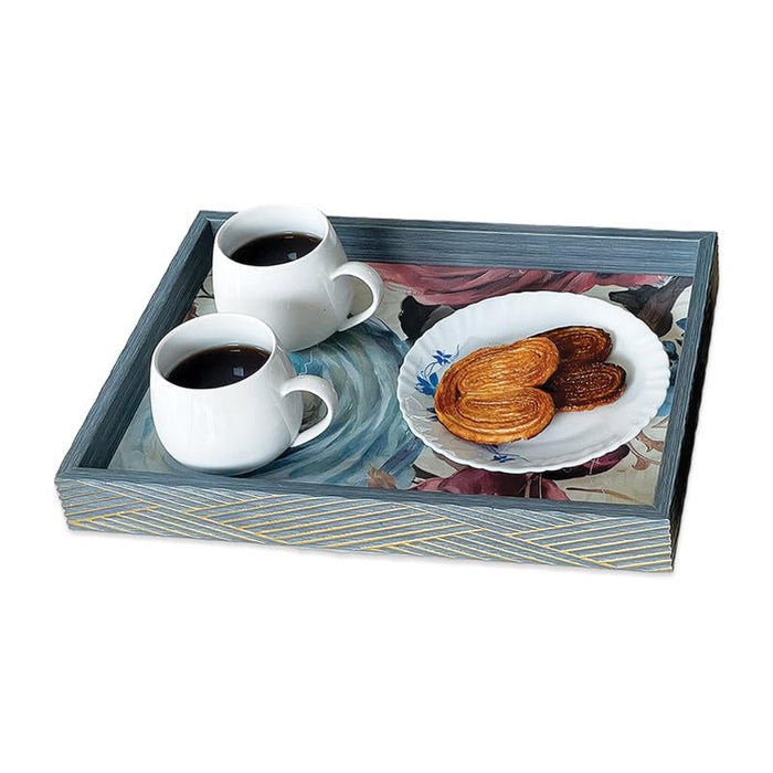 Art Street Wooden Serving Tray for Serving for Decoration-Tea Trays, Table Decoration, Coffee Table, Food, Ottoman, Restaurant (Gold-Grey, Single Tray: 15x11 Inch)