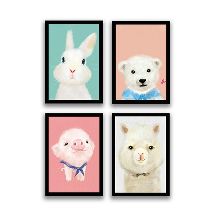 Art Street Cute Pig Bunny Bear Framed Art Print for Home, Kids Room, Wall Hanging Decor & Living Room Decoration I Modern Luxury Decorative gifts (Set of 4, 9.4 x 12.9 Inches)