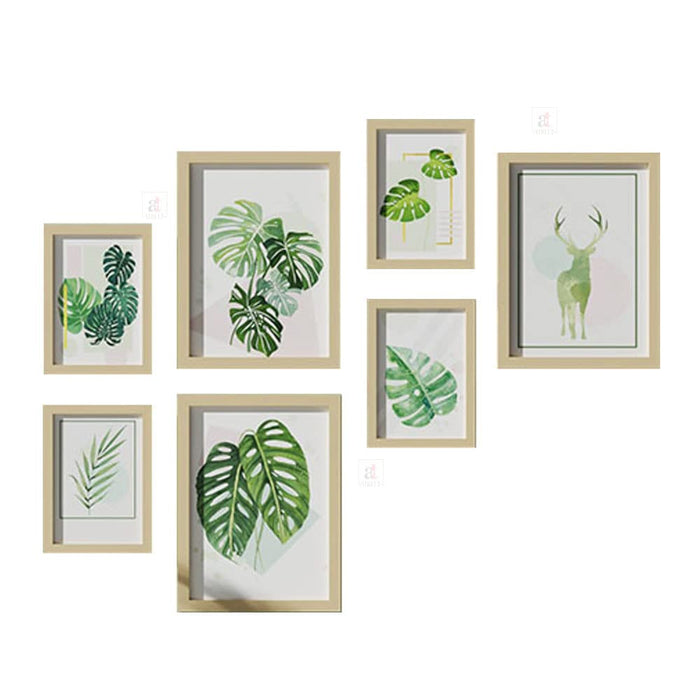 Art Street Wall Décor Green Leaves Set of 7 Framed Art Prints Gallery Paintings for Home Gallery, Bedroom, Living Room & Office (Size - 3 - 12 x 16 & 4 - 8 x 12 Inches)