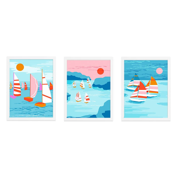 Art Street Abstract Floater Pop Art Boat In The Sea Framed Art Prints For Wall Décor, Home Bedroom Decoration, Office Room Décor Gift, Multicolor (Set Of 3, 13x17 Inch)