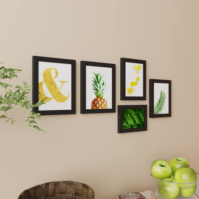 Lemon Set of 5 Black Art Print, Paintings with Frame for Living Room, Home Décor, Size- 4x6, 5x7, 6x8 Inches