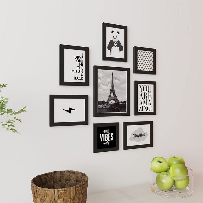 Set of 8 Theme Wall Quotes Photo Frames (Themes - You are Amazing :: Good Vibes Only :: Dream Big :: Love :: Panda, Color - Black)