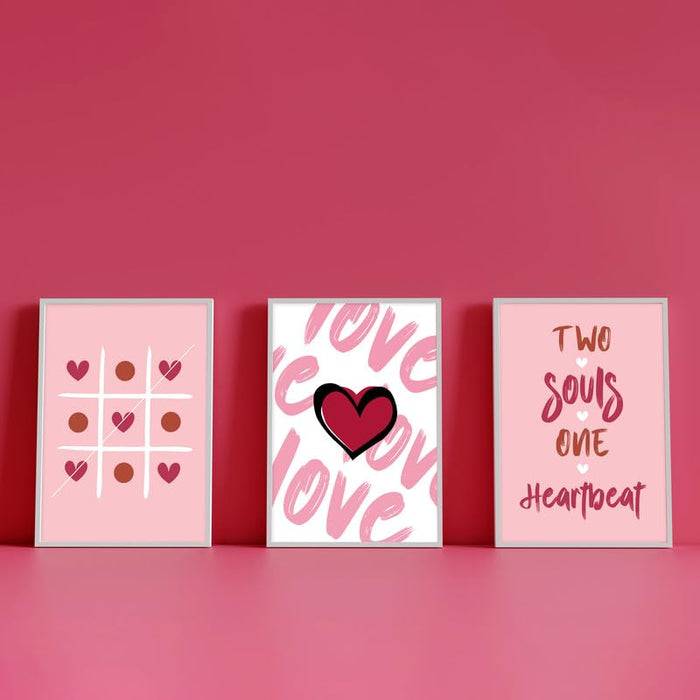 Art Street Valentine Wall Art Prints For Couples, With Two Souls One Heartbeat, Paper Framed, Wall Décor (Set of 3, 8.9x12.8 Inch)