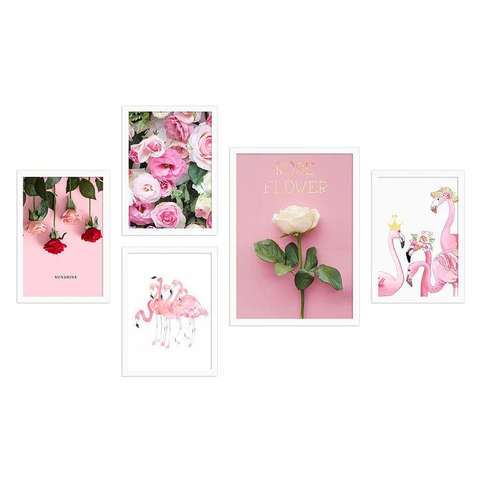 Pink Floral Set of 5 Art Prints, Painting for Living Room Decoration, Home & Wall Decor (Size - 27 x 44 Inch)
