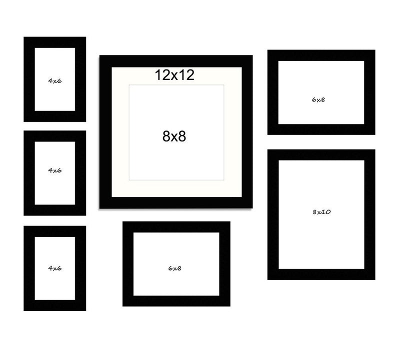 Art Street Cultured Set of 7 Individual Black Fiber Wood Wall Photo Frames ( Size 4x6, 6x8, 8x8, 8x10 )