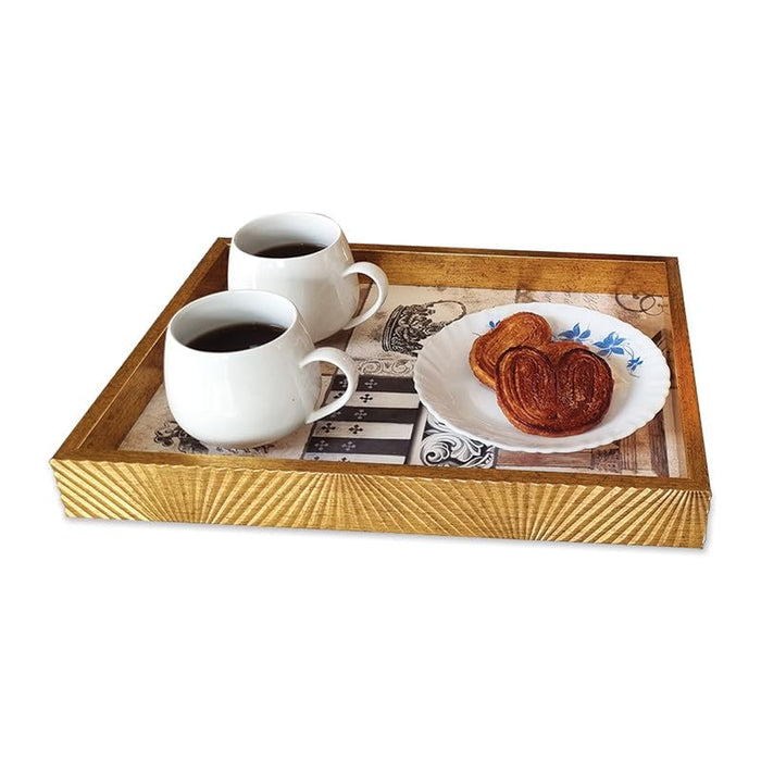 Art Street Wooden Serving Tray for Serving for Decoration-Tea Trays, Table Decoration, Coffee Table, Food, Ottoman, Restaurant (Lustrous Gold, Single Tray: 15x11 Inch)