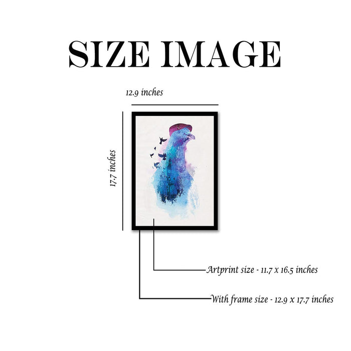 Art Street Blue Pigeon Abstract Design Framed Art Print for Home, Kids Room, Wall Hanging Decor & Living Room Decoration I Modern Luxury Decorative gifts (12.9 x 17.7 Inches)