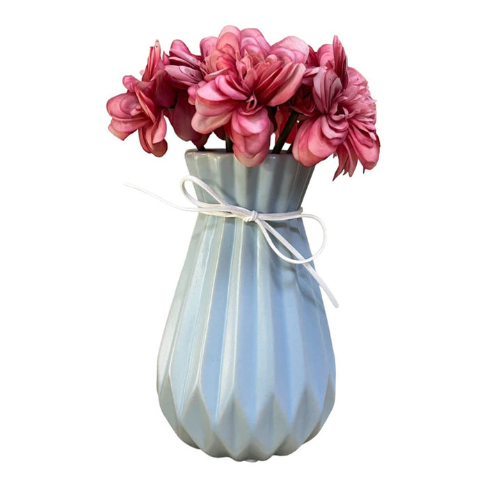 Decorative Ceramic Flower Vase, Grid Design Modern Flower Pot for Home, Office, Living Room, Bedroom (Blue, Size: 7.5x18 Cm)