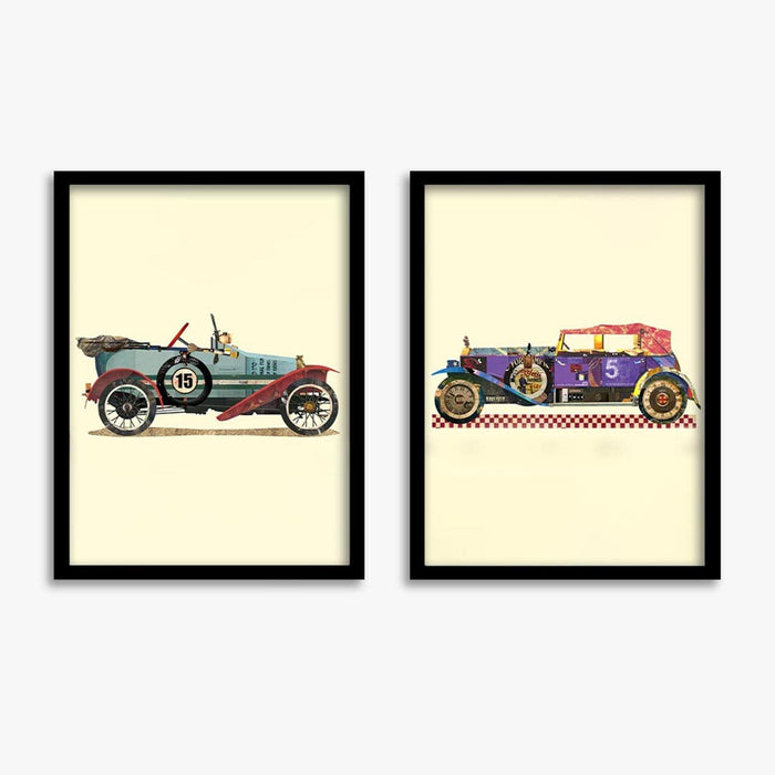 ‎Art Street Set of 2 Vintage Car Theme Art Print Painting Black Framed Poster for Home Décor and Wall Decoration (Size - 17.5 x 26 Inch)