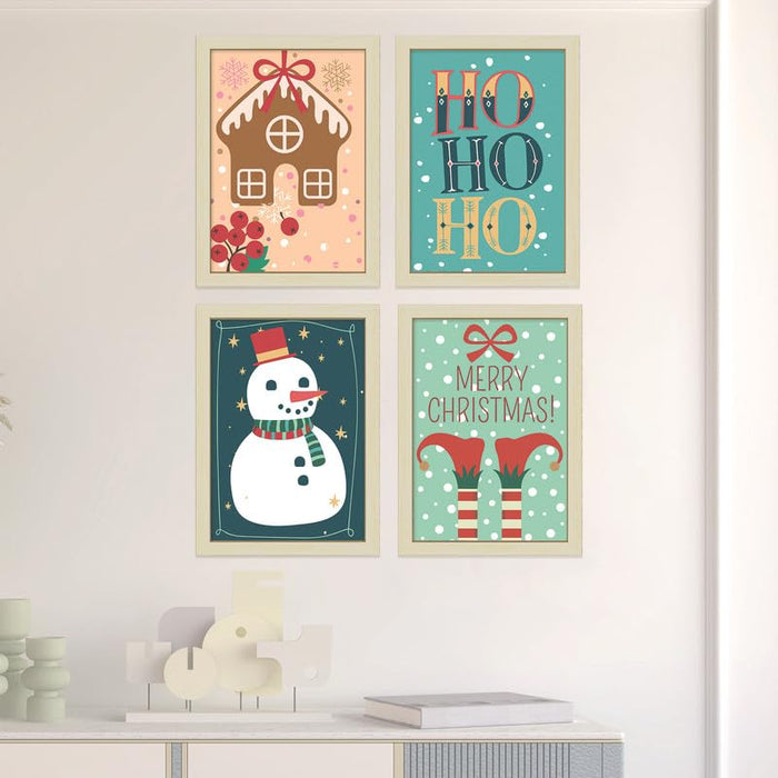 Art Street Gallery Wall Art Set, Christmas Prints, Set Of 4, Snow Man Christmas Bundle (8.9x12.8 Inch, A4)